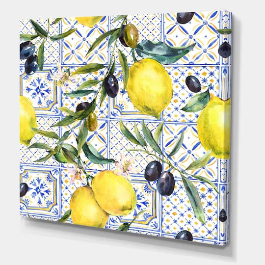 Designart - Lemon Ornament On Blue Geometrical Pattern III